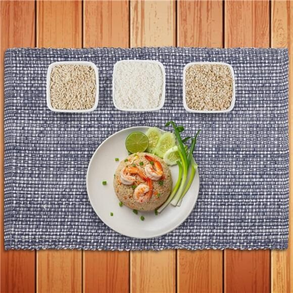 Cotton Placemats - Oversized Set of 6 Blue/White Two Tone Tablemats - Picture 2 of 8